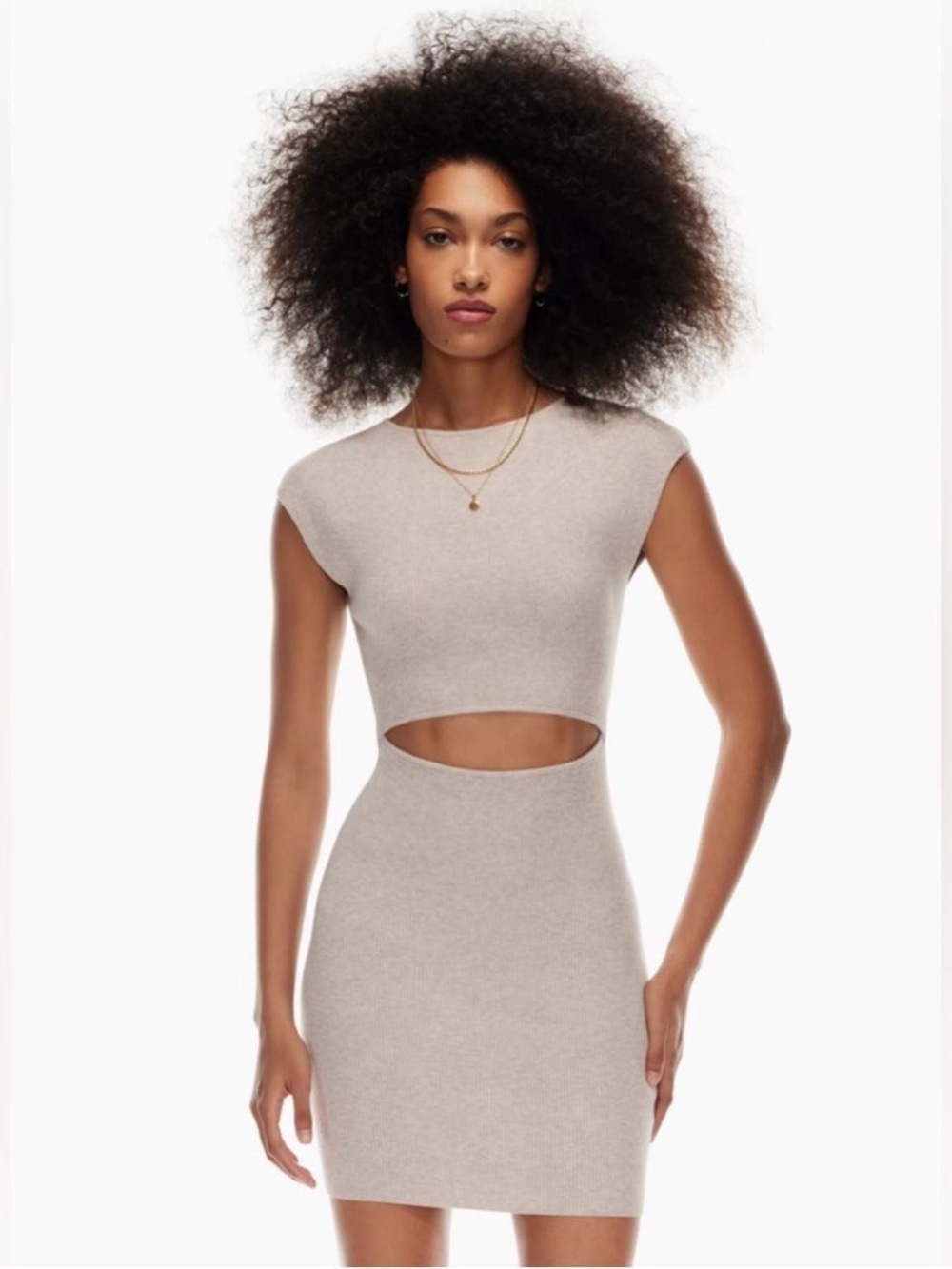 Aritzia x Wilfred Free Neutral Beige Cutout Ribbed Midi Dress